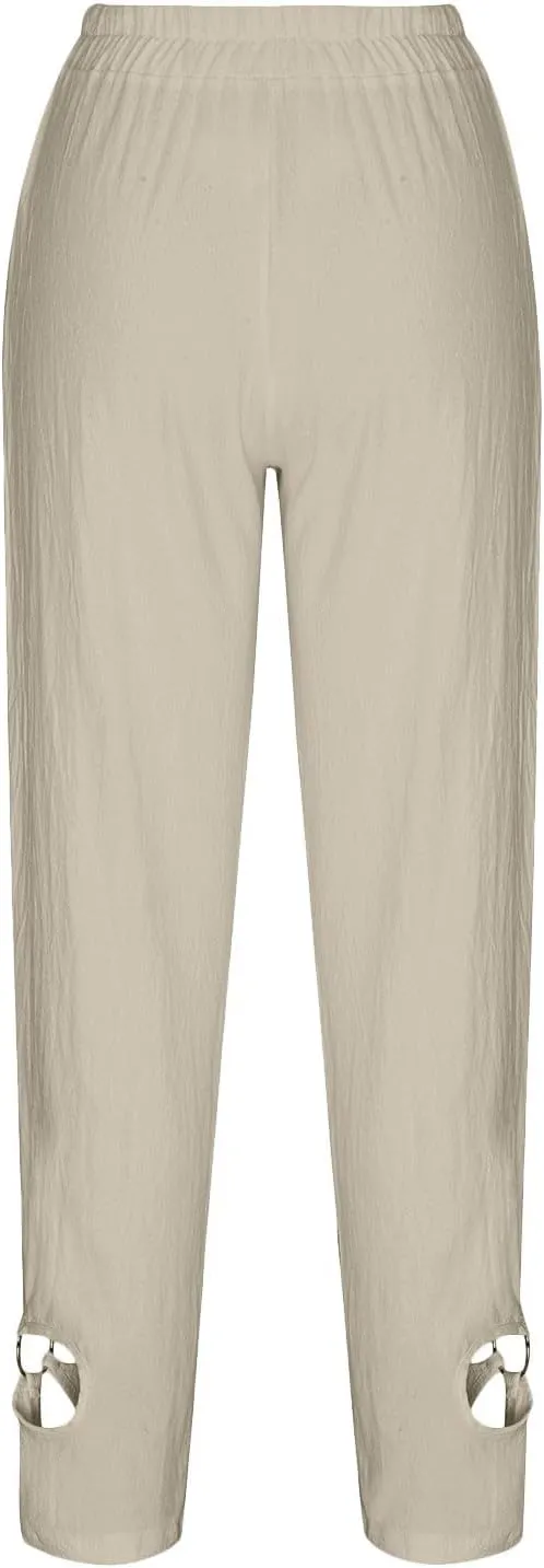 Linen Capri Pants for Women 2024 High Waisted Pants Summer Casual Loose Wide Leg Trousers Cropped Pants with Pockets