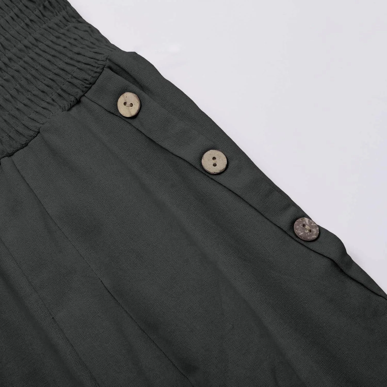 Linen Wide Leg Pants Women Summer Casual Drawstring Elastic High Waist Trousers Beach Trendy Palazzo Pant Knit Pants