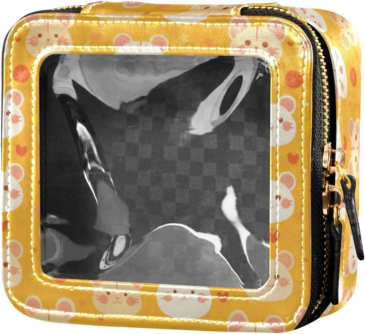 linqin Cute animal Face Yellow Waterproof Clear Makeup Bag Toiletry Bag with Zipper Cosmetic Bags Organizer for Travel