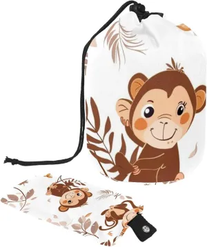 Little Cartoon Monkeys Travel Cosmetic Bags Makeup Bag for Women, Foldable Drawstring Travel Cosmetic Bags, Portable Toiletry Bucket Bag