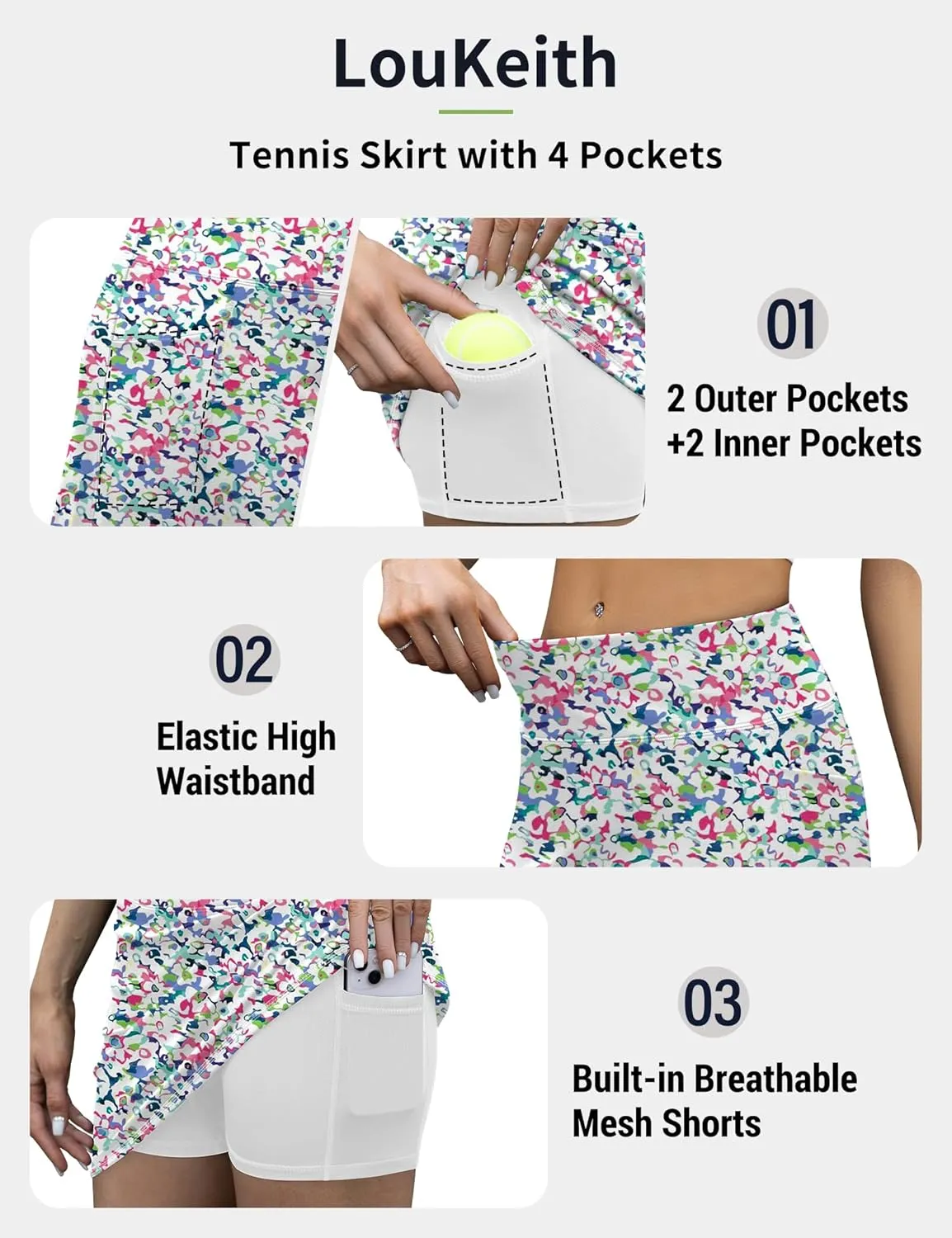 LouKeith Tennis Skirt with Shorts High Waisted Golf Skirts Dressy Casual Workout Athletic Skorts for Women with 4 Pockets