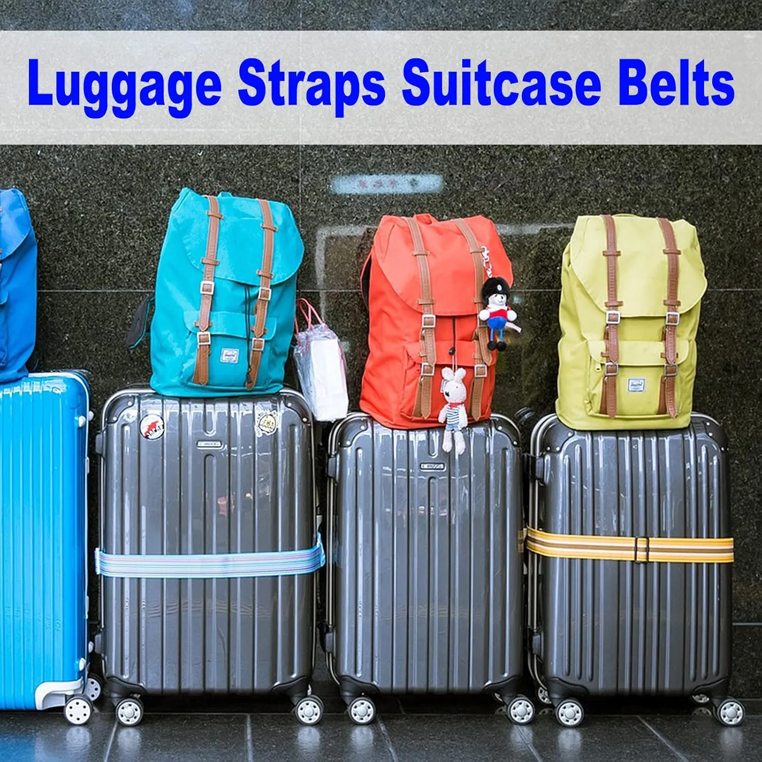 Luggage Strap Suitcase Belt- Nylon Travel Adjustable Baggage Accessory with Metal Buckle, Apply to Suitcase (8.2 Feet, Black)