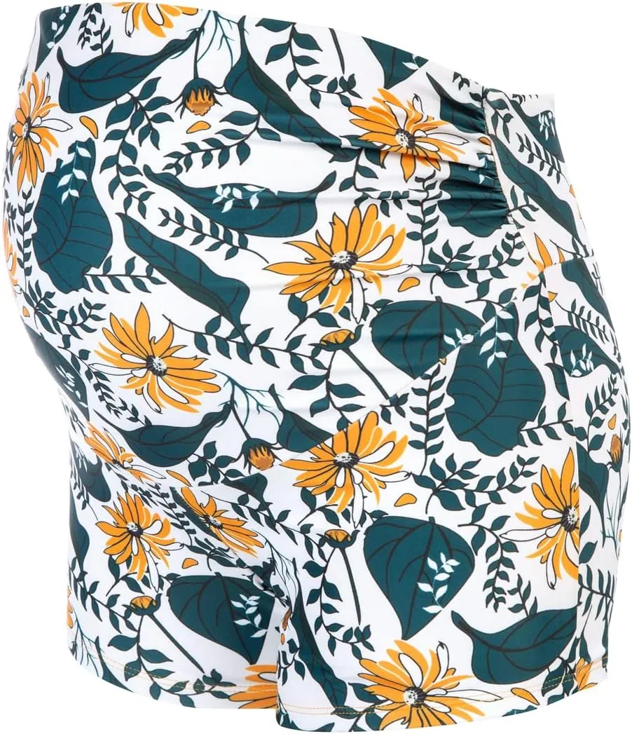 Maacie Maternity Athletic Tankini Swimsuits Two Piece Floral Print Ruched Tops with Shorts