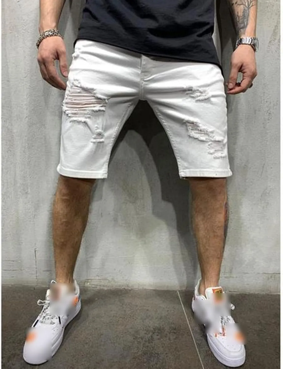 Maiyifu-GJ Men's Fashion Ripped Jean Shorts Casual Distressed Denim Shorts Summer Slim Fit Hole Short Pants