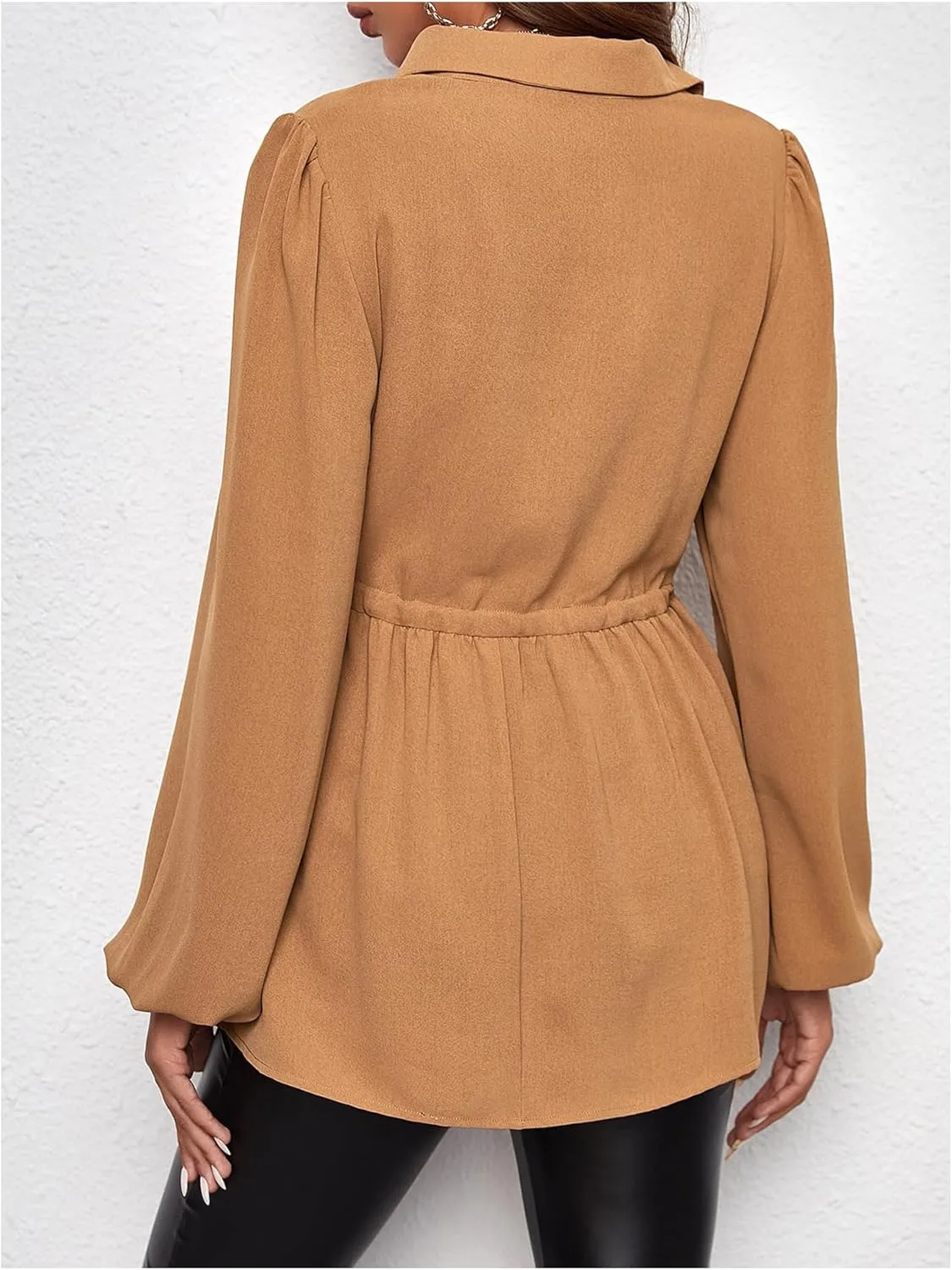 MakeMeChic Women's Maternity Shirts Long Sleeve Belted Button Down Casual Pregnancy Blouse Tops