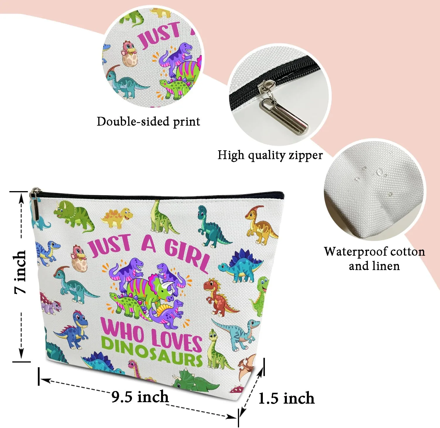 Makeup Bag, Dinosaurs Travel Makeup Organizer Bag, Just A Girl Who Love Dinosaurs, Portable Toiletry Makeup Pouch, Storage Makeup Zipper Bag, Dinosaur Stuff Merch Gift for Teen Women -18