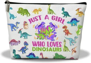 Makeup Bag, Dinosaurs Travel Makeup Organizer Bag, Just A Girl Who Love Dinosaurs, Portable Toiletry Makeup Pouch, Storage Makeup Zipper Bag, Dinosaur Stuff Merch Gift for Teen Women -18
