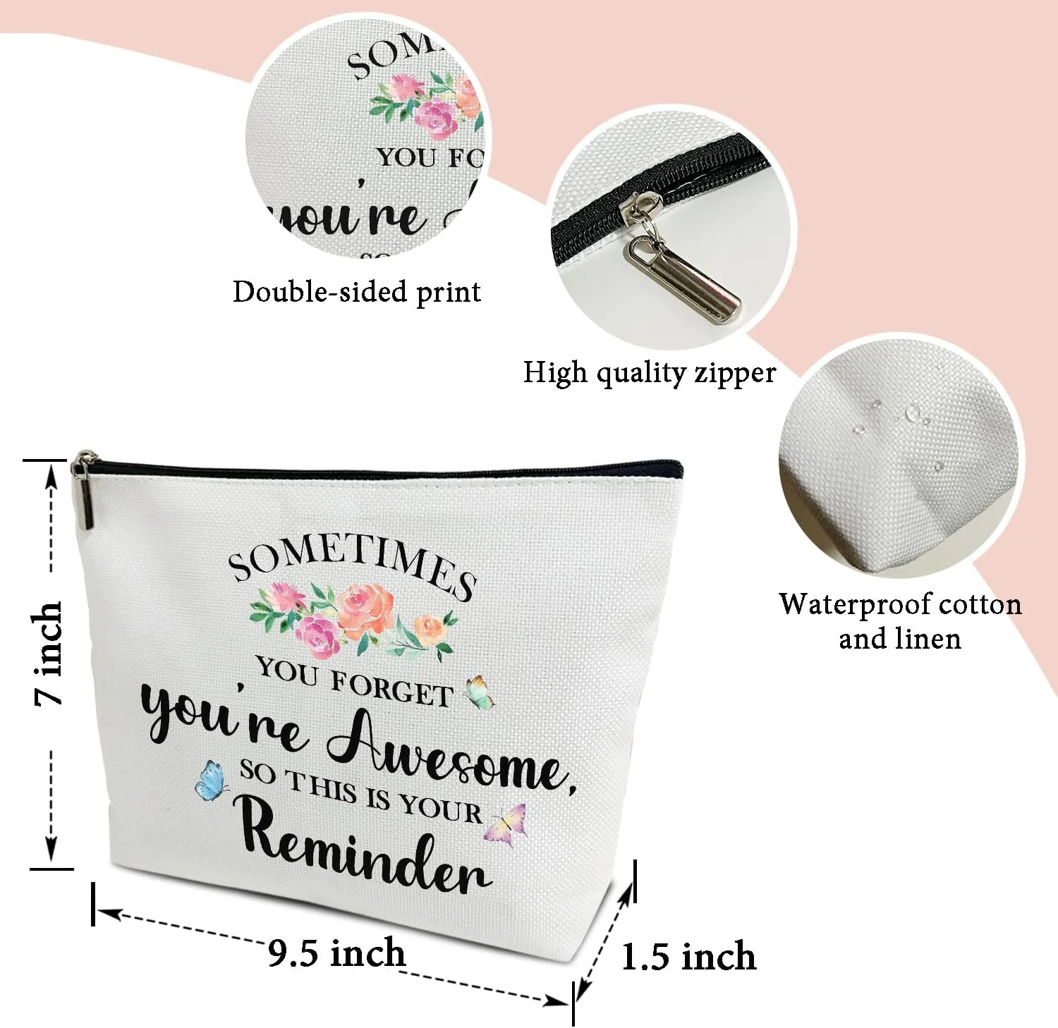 Makeup Bag, Flower Travel Makeup Organizer Bag, Sometime You Forget You're Awesome, Portable Toiletry Makeup Pouch, Storage Makeup Zipper Bag, Motivational Gifts for Women Sister Girl -04