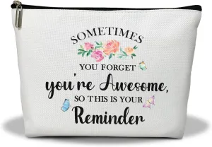 Makeup Bag, Flower Travel Makeup Organizer Bag, Sometime You Forget You're Awesome, Portable Toiletry Makeup Pouch, Storage Makeup Zipper Bag, Motivational Gifts for Women Sister Girl -04