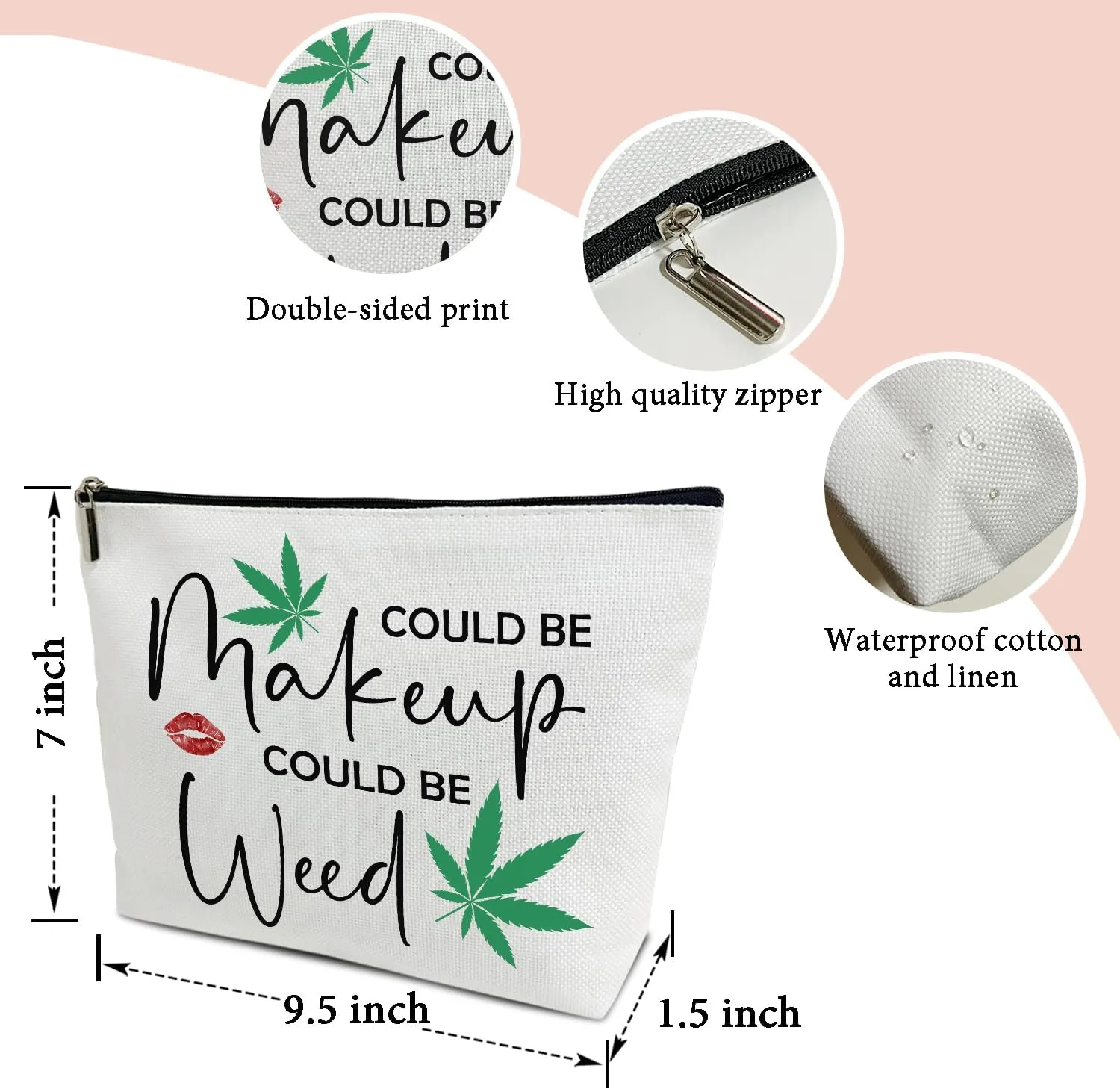 Makeup Bag, Green Leaf Travel Makeup Organizer Bag, Might Be Makeup Might Be Weed, Portable Toiletry Makeup Pouch, Storage Makeup Zipper Bag, Gifts for Women Sister Friend Girl Mom -02