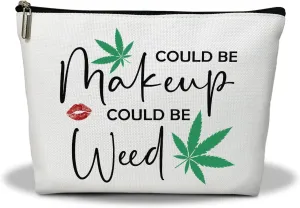 Makeup Bag, Green Leaf Travel Makeup Organizer Bag, Might Be Makeup Might Be Weed, Portable Toiletry Makeup Pouch, Storage Makeup Zipper Bag, Gifts for Women Sister Friend Girl Mom -02