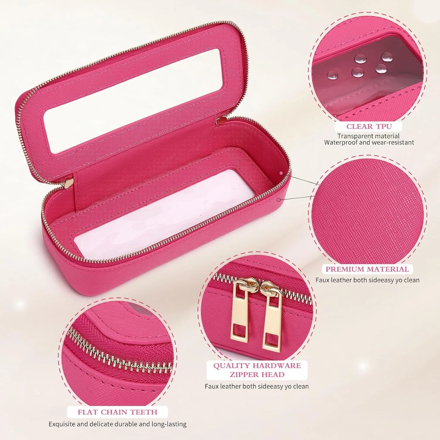 Makeup Brush Case Clear Travel Cosmetic & Toiletry Bag Small Makeup Bag with Zipper Purse Organizer Car Essential Bag for Women (X/Fuxia, SLIM)