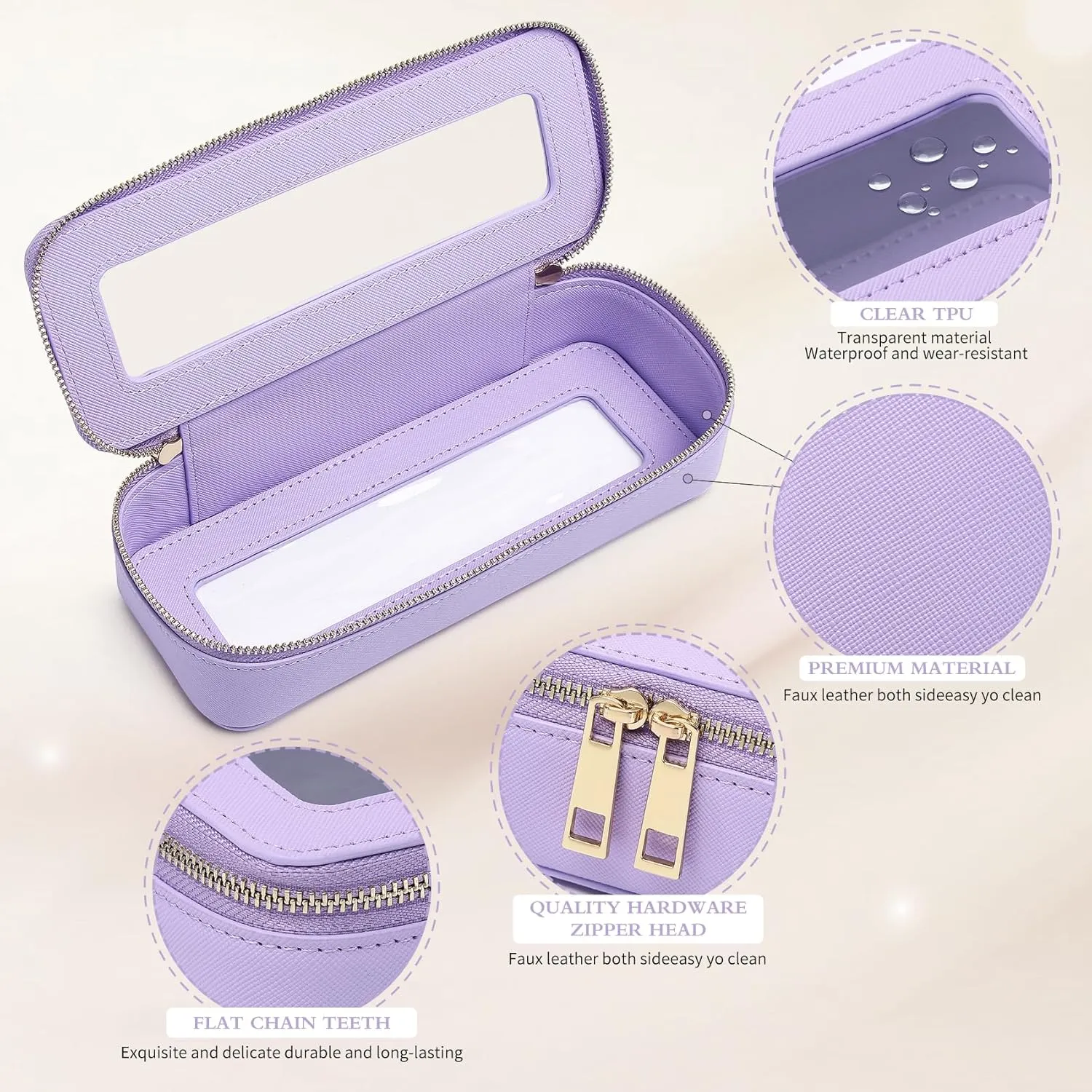 Makeup Brush Case Clear Travel Cosmetic & Toiletry Bag Small Makeup Bag with Zipper Purse Organizer Car Essential Bag for Women (X/Purple, SLIM)