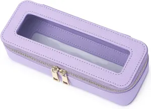 Makeup Brush Case Clear Travel Cosmetic & Toiletry Bag Small Makeup Bag with Zipper Purse Organizer Car Essential Bag for Women (X/Purple, SLIM)