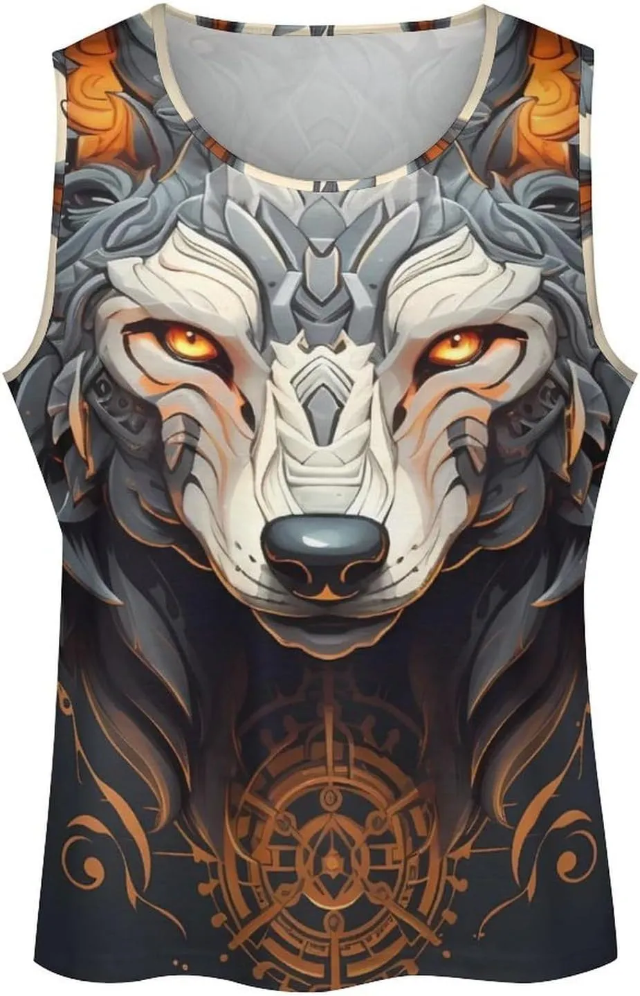 MARSVOVO Mens Tank Top Wolf Muscle Summer Casual Western Ethnic Totem Print Tank for Men Summer Beach Quick Dry Gym Vest