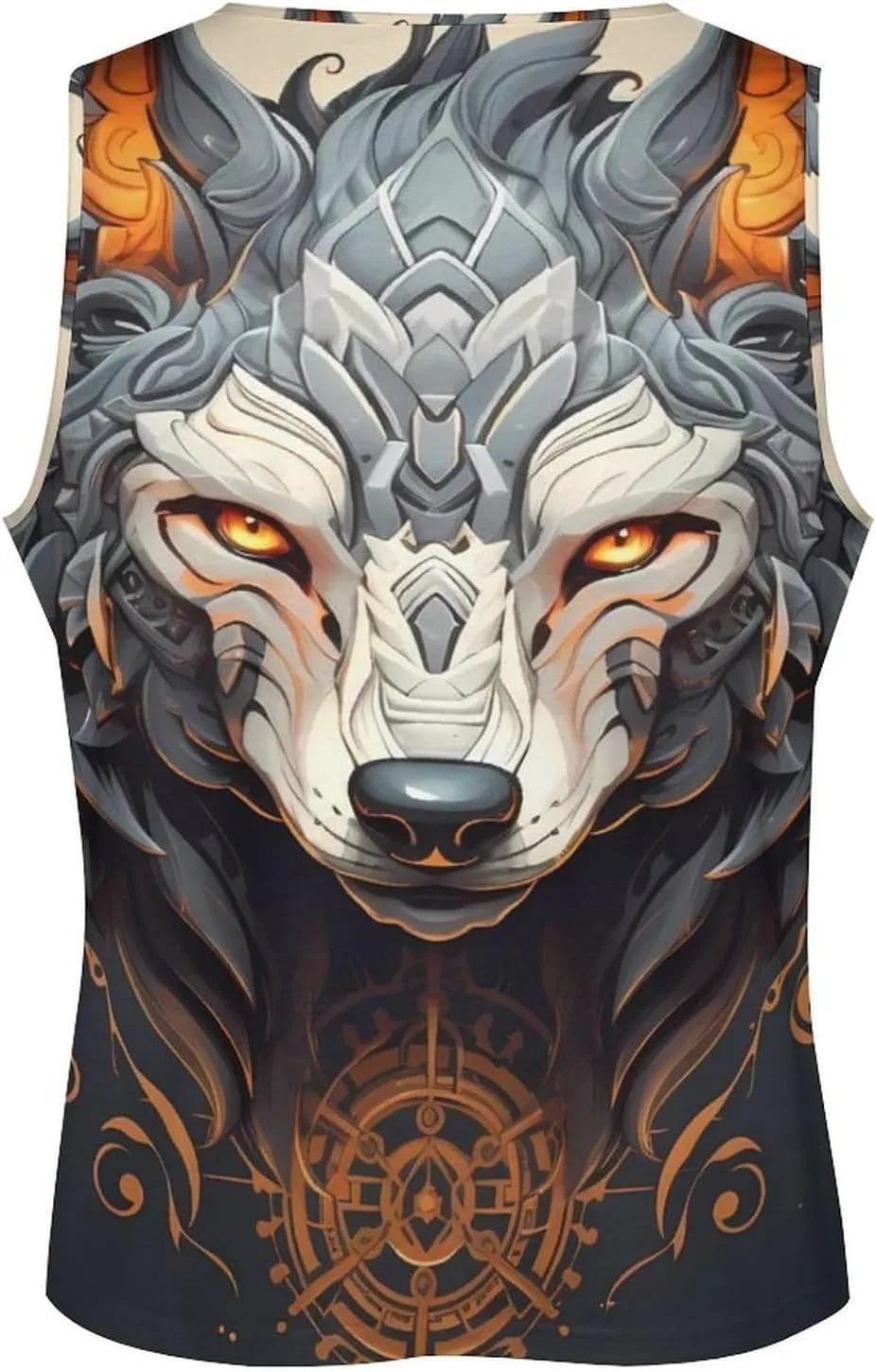 MARSVOVO Mens Tank Top Wolf Muscle Summer Casual Western Ethnic Totem Print Tank for Men Summer Beach Quick Dry Gym Vest