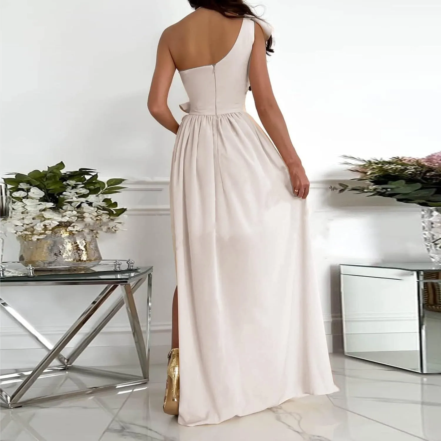 Maxi Dresses for Women One The Shoulder Dress Flowy Long Dresses Sexy Split Party Dress Trendy Ruffle Sundresses