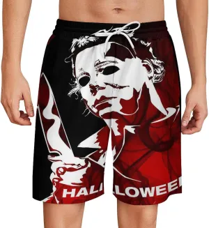 Men's Beach Pants Halloween Michael Myers Summer Board Shorts with Pockets Beach Shorts Bathing Suits for Men
