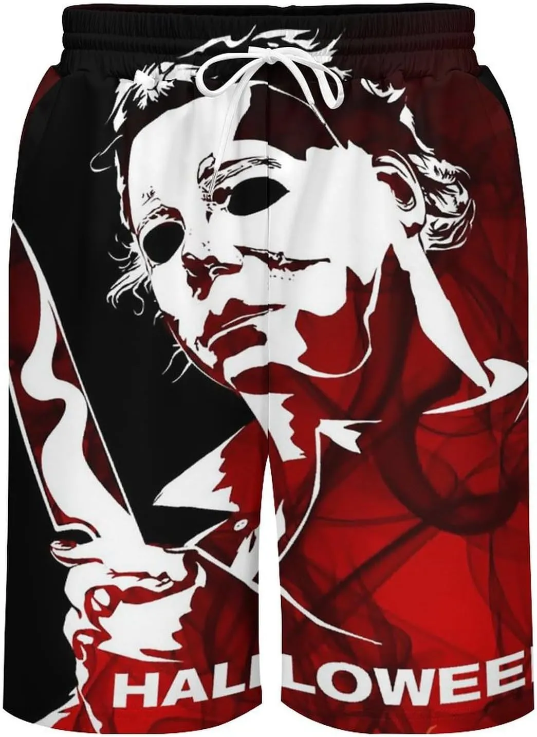 Men's Beach Pants Halloween Michael Myers Summer Board Shorts with Pockets Beach Shorts Bathing Suits for Men