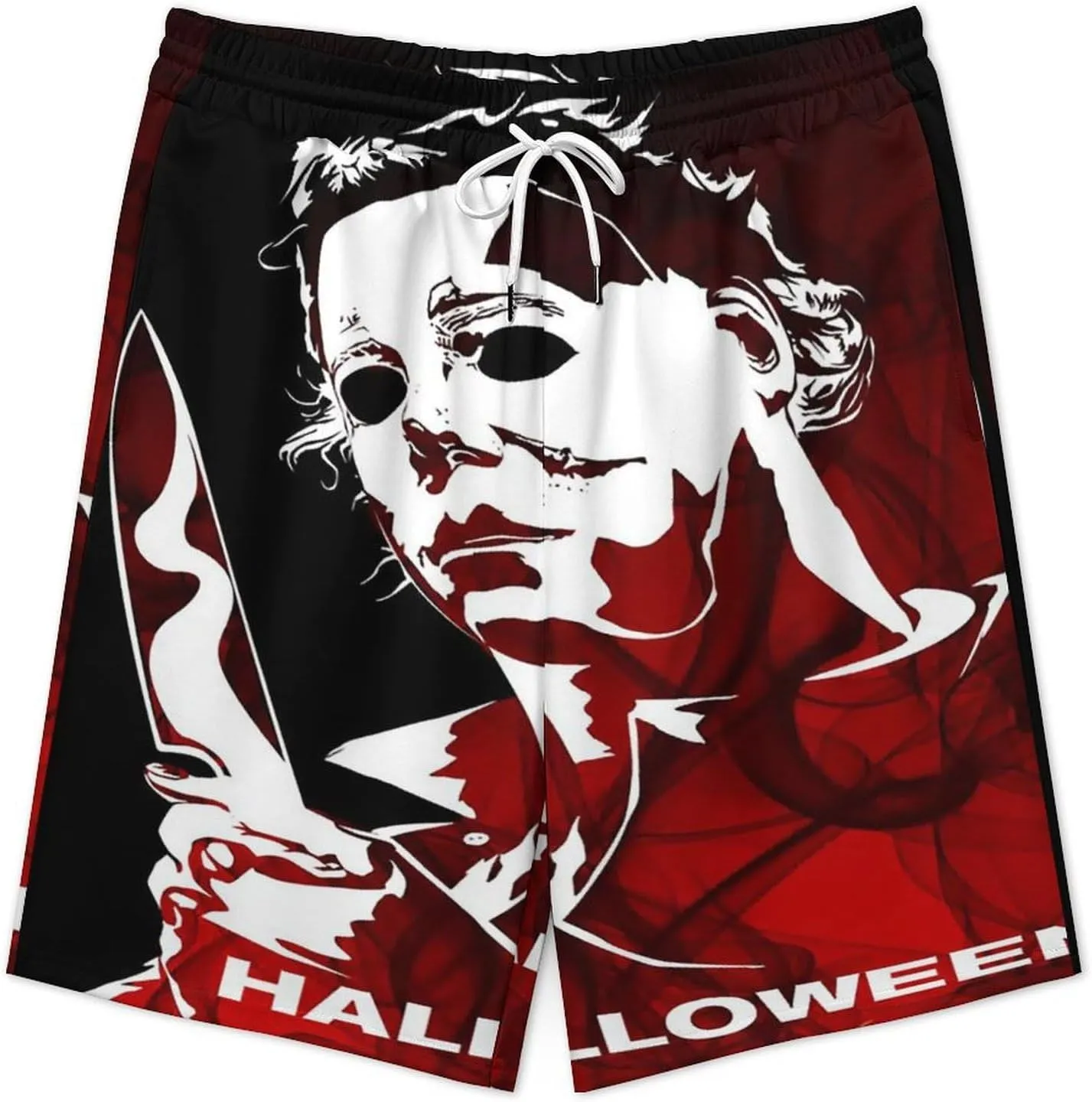Men's Beach Pants Halloween Michael Myers Summer Board Shorts with Pockets Beach Shorts Bathing Suits for Men