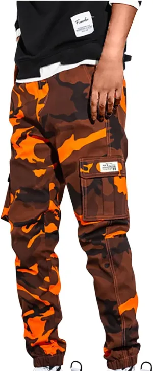 Men's Cargo Pants Slim Fit Army Military Camo Pants Flex Stretch Work Hiking Pants Casual Workout Joggers with Pocket