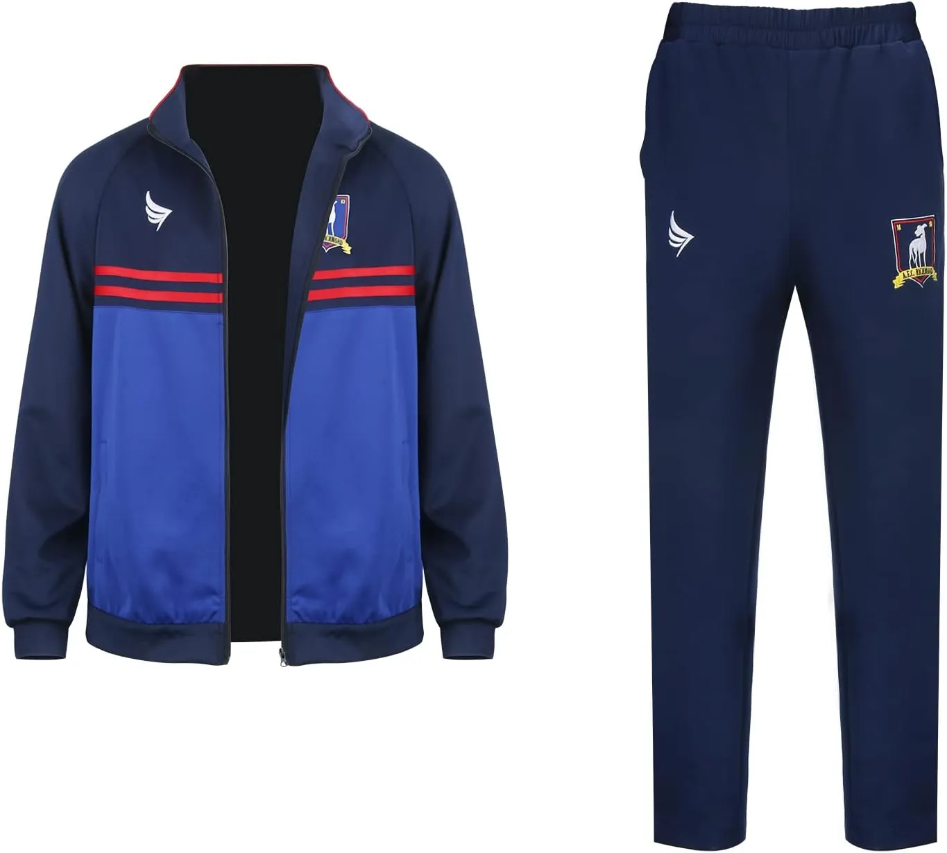 Mens Football Coach Costume Blue Jacket Pants Tracksuit Coat Soccer Suit Sportswear Training Halloween Cosplay Outfit