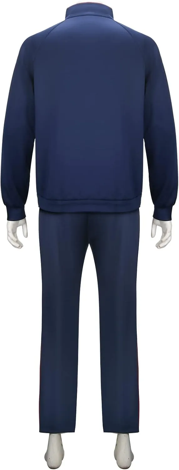 Mens Football Coach Costume Blue Jacket Pants Tracksuit Coat Soccer Suit Sportswear Training Halloween Cosplay Outfit
