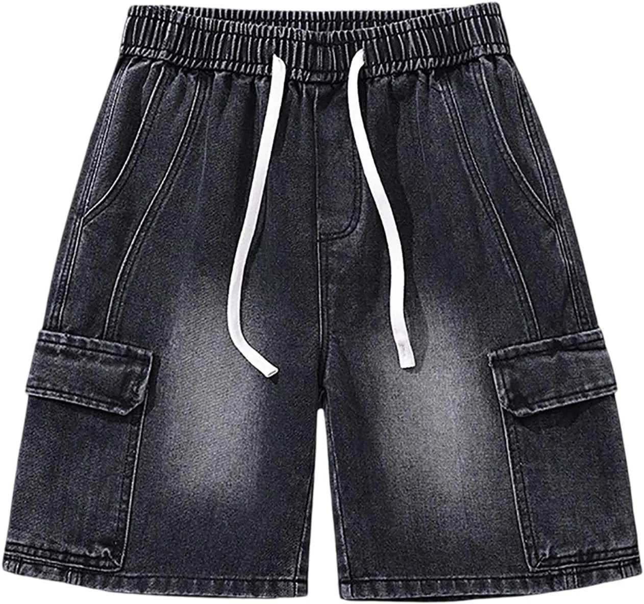 Mens Loose Hip Hop Mid Jean Shorts Baggy Denim Shorts with Pockets Summer Casual Streetwear Clothes