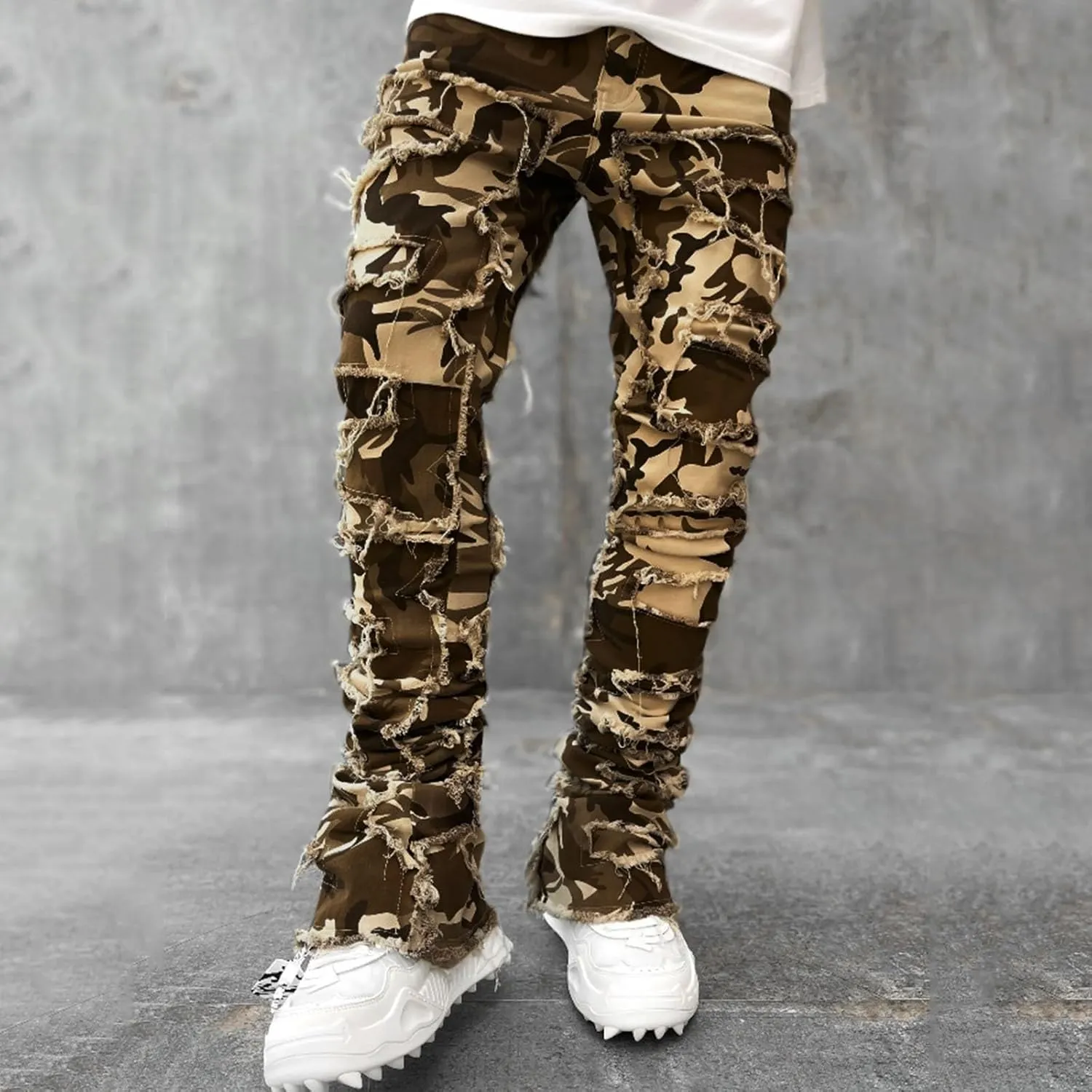 Mens Ripped Stacked Jeans Slim Fit Skinny Stretch Distressed Destroyed Denim Jeans Fashion Y2K Hip Hop Denim Pants