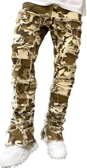 Mens Ripped Stacked Jeans Slim Fit Skinny Stretch Distressed Destroyed Denim Jeans Fashion Y2K Hip Hop Denim Pants