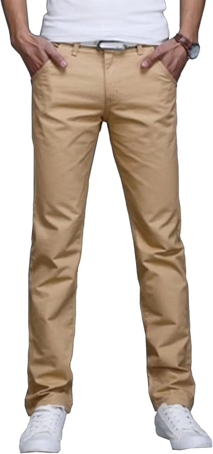Men's Style Comfy Solid Chinos Pants Casual Slim Fit Business Slack Stretch Straight Fashion Trousers