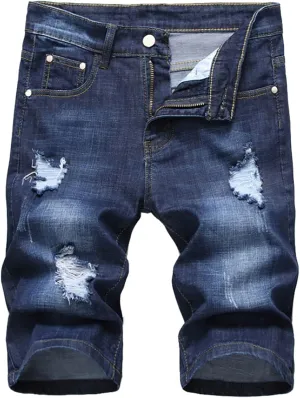 Men's Vintage Moto Biker Jeans Shorts Ripped Distressed Denim Shorts Slim Fit Summer Casual Straight Short Jeans Pant