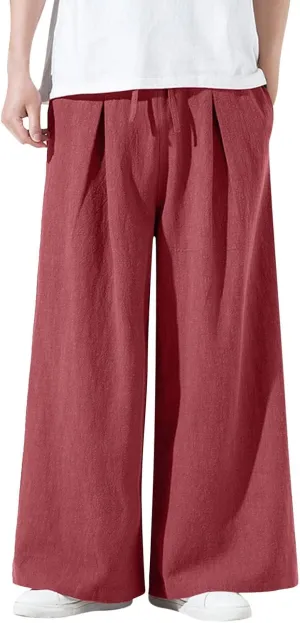 Mens Wide Leg Casual Yoga Harem Pants Linen Hip Hop Hippie Joggers Pants Big and Tall Loose Fit Straight-Leg Trousers