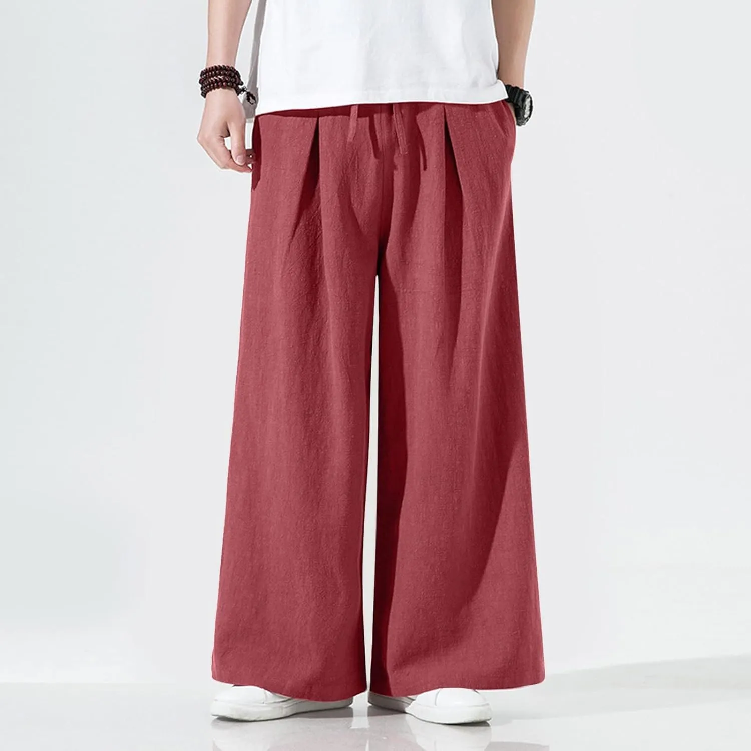 Mens Wide Leg Casual Yoga Harem Pants Linen Hip Hop Hippie Joggers Pants Big and Tall Loose Fit Straight-Leg Trousers