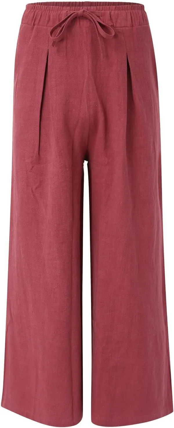 Mens Wide Leg Casual Yoga Harem Pants Linen Hip Hop Hippie Joggers Pants Big and Tall Loose Fit Straight-Leg Trousers