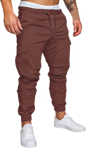 Mens Workout Cargo Sweatpants Joggers Pants Cotton Drawstring Chino Cargo Pants for Hiking Outdoor Jogging Mens Cargo
