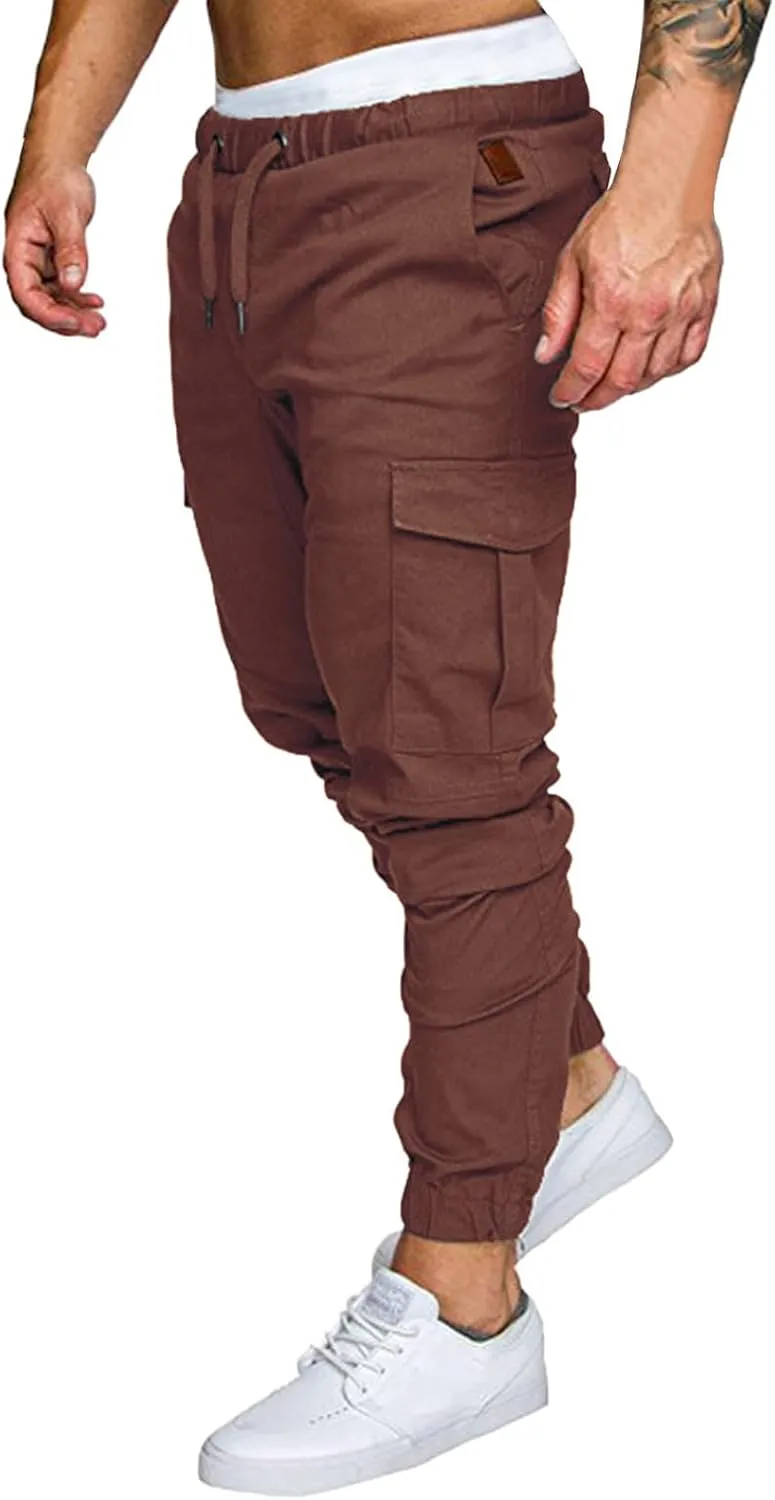 Mens Workout Cargo Sweatpants Joggers Pants Cotton Drawstring Chino Cargo Pants for Hiking Outdoor Jogging Mens Cargo