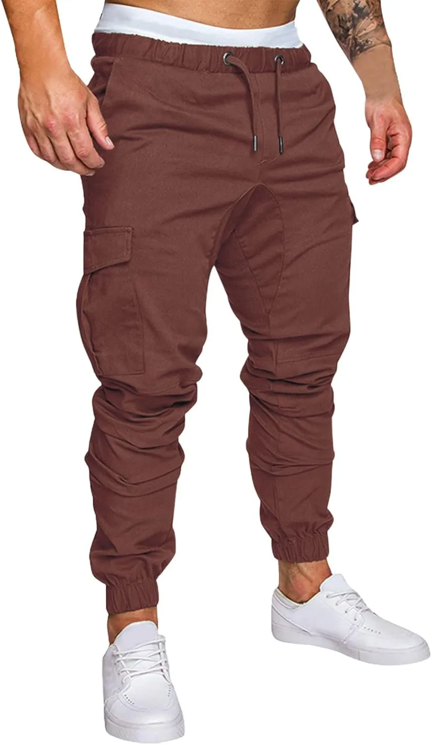 Mens Workout Cargo Sweatpants Joggers Pants Cotton Drawstring Chino Cargo Pants for Hiking Outdoor Jogging Mens Cargo