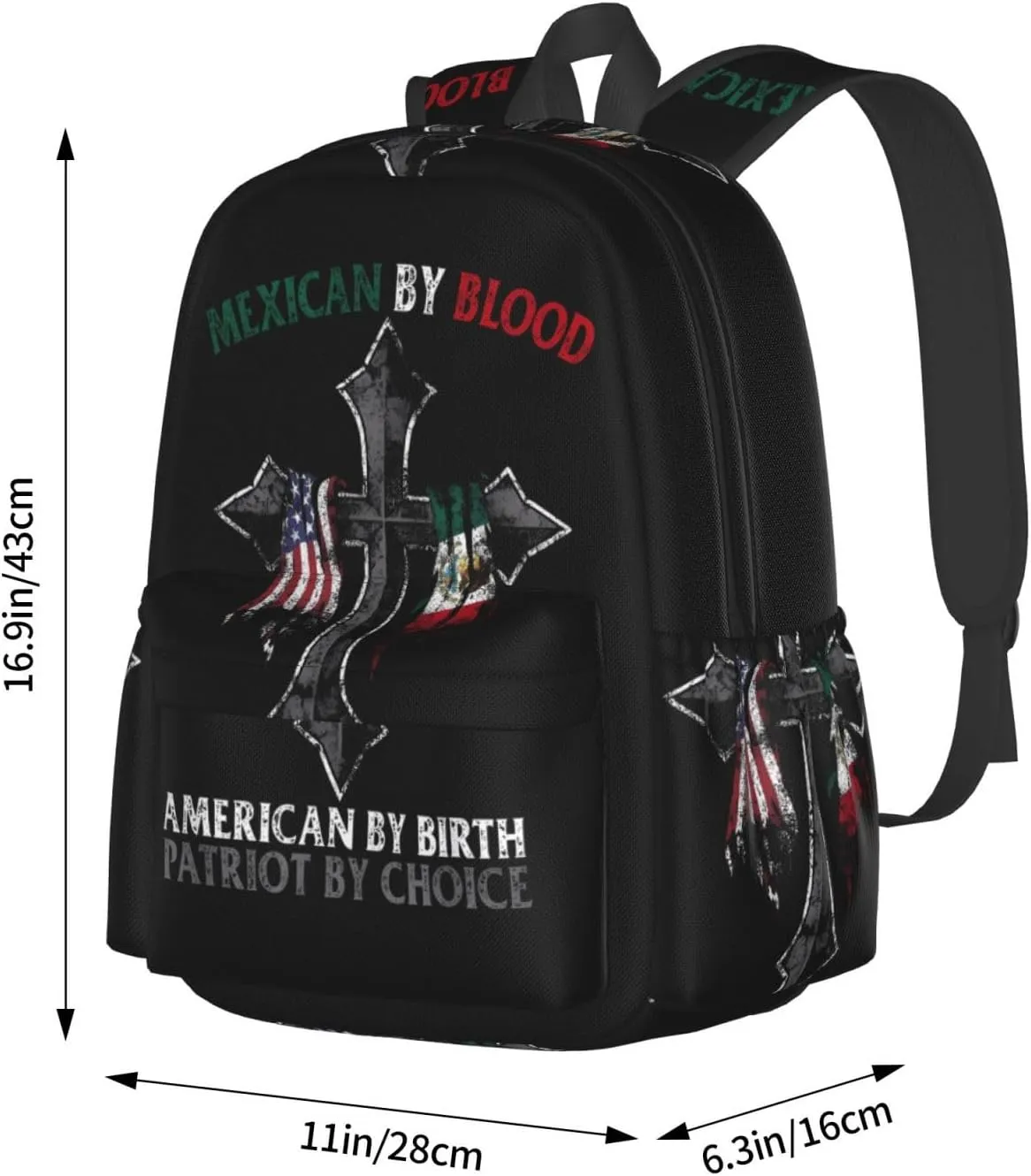 Mexican By Blood American By Birth Patriot By Choice Laptop Commuter Backpack Shoulder Bag Casual Back Pack Daypack Bags With Side Pockets For Work Travel Daily Use