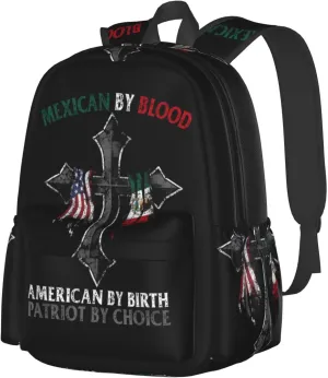 Mexican By Blood American By Birth Patriot By Choice Laptop Commuter Backpack Shoulder Bag Casual Back Pack Daypack Bags With Side Pockets For Work Travel Daily Use