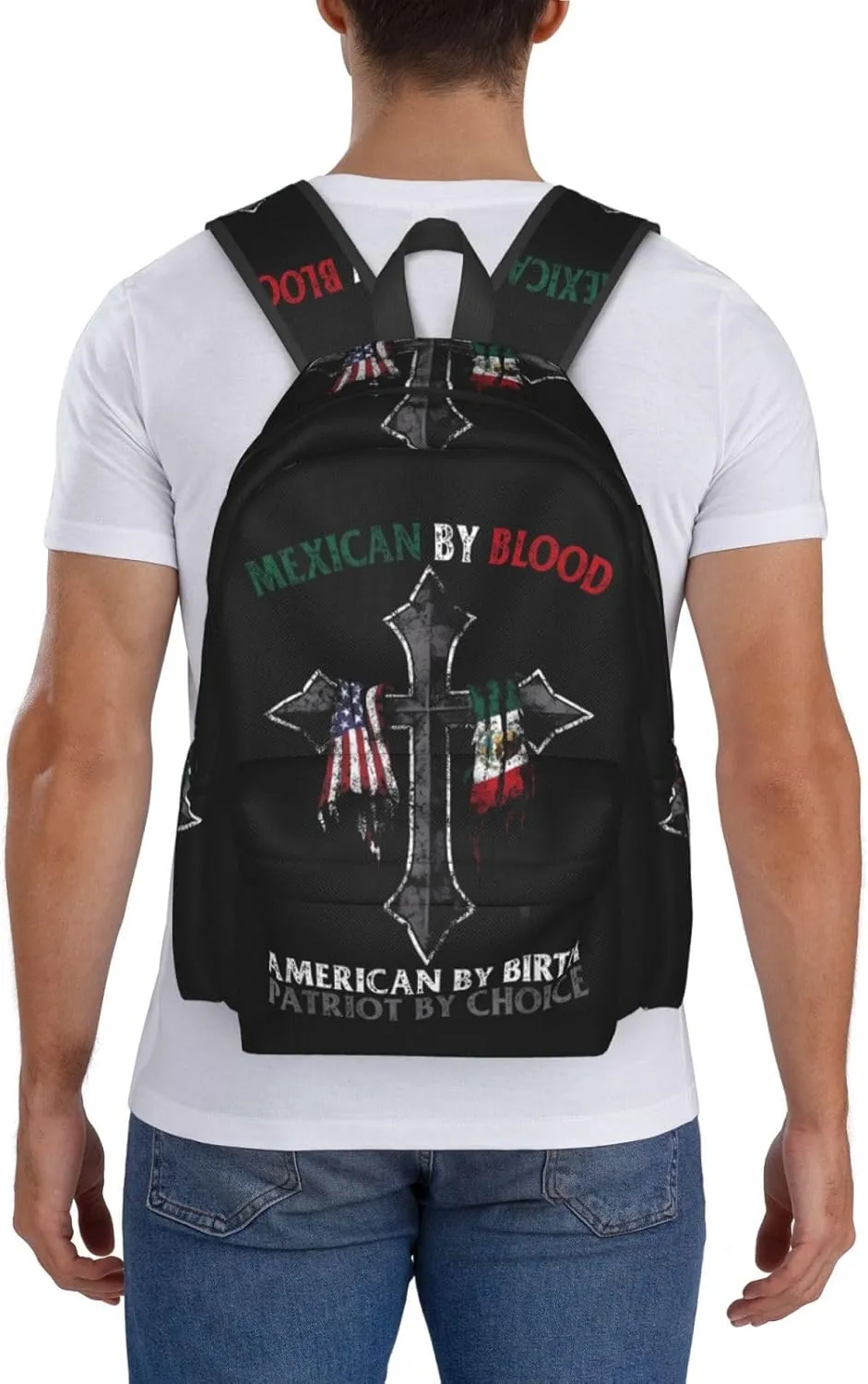 Mexican By Blood American By Birth Patriot By Choice Laptop Commuter Backpack Shoulder Bag Casual Back Pack Daypack Bags With Side Pockets For Work Travel Daily Use