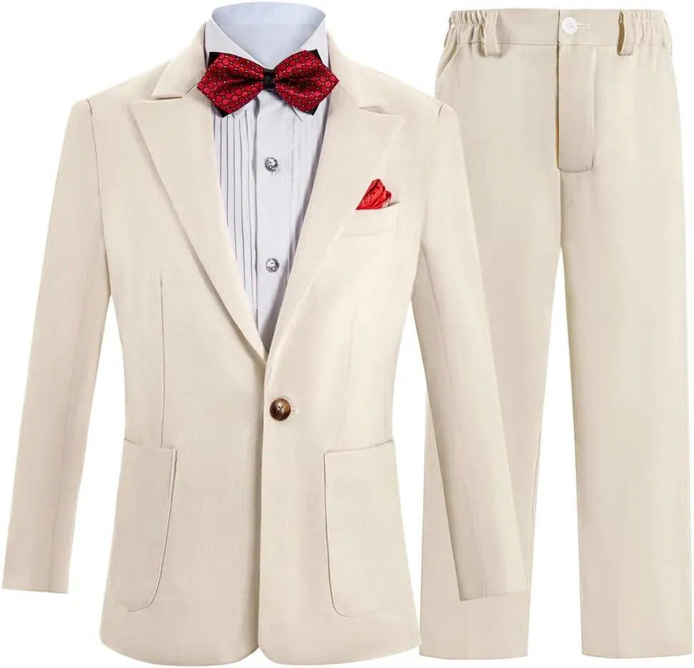 Mi Bo Tong Boys Linen Suit Wedding 2 PC Kids Linen Suit Summer Boys Formal Tuxedos Ring Bearer Outfit
