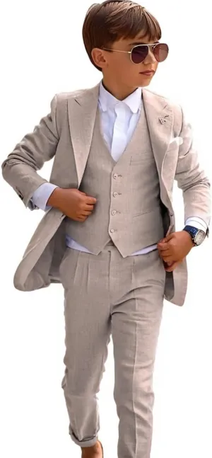 Mi Bo Tong Boys Linen Suit Wedding 2 PC Kids Linen Suit Summer Boys Formal Tuxedos Ring Bearer Outfit