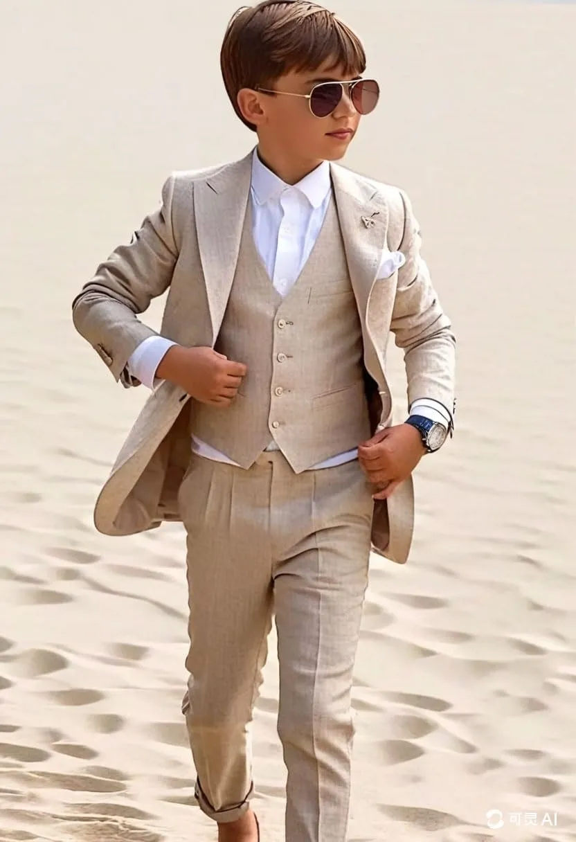Mi Bo Tong Boys Linen Suit Wedding 2 PC Kids Linen Suit Summer Boys Formal Tuxedos Ring Bearer Outfit