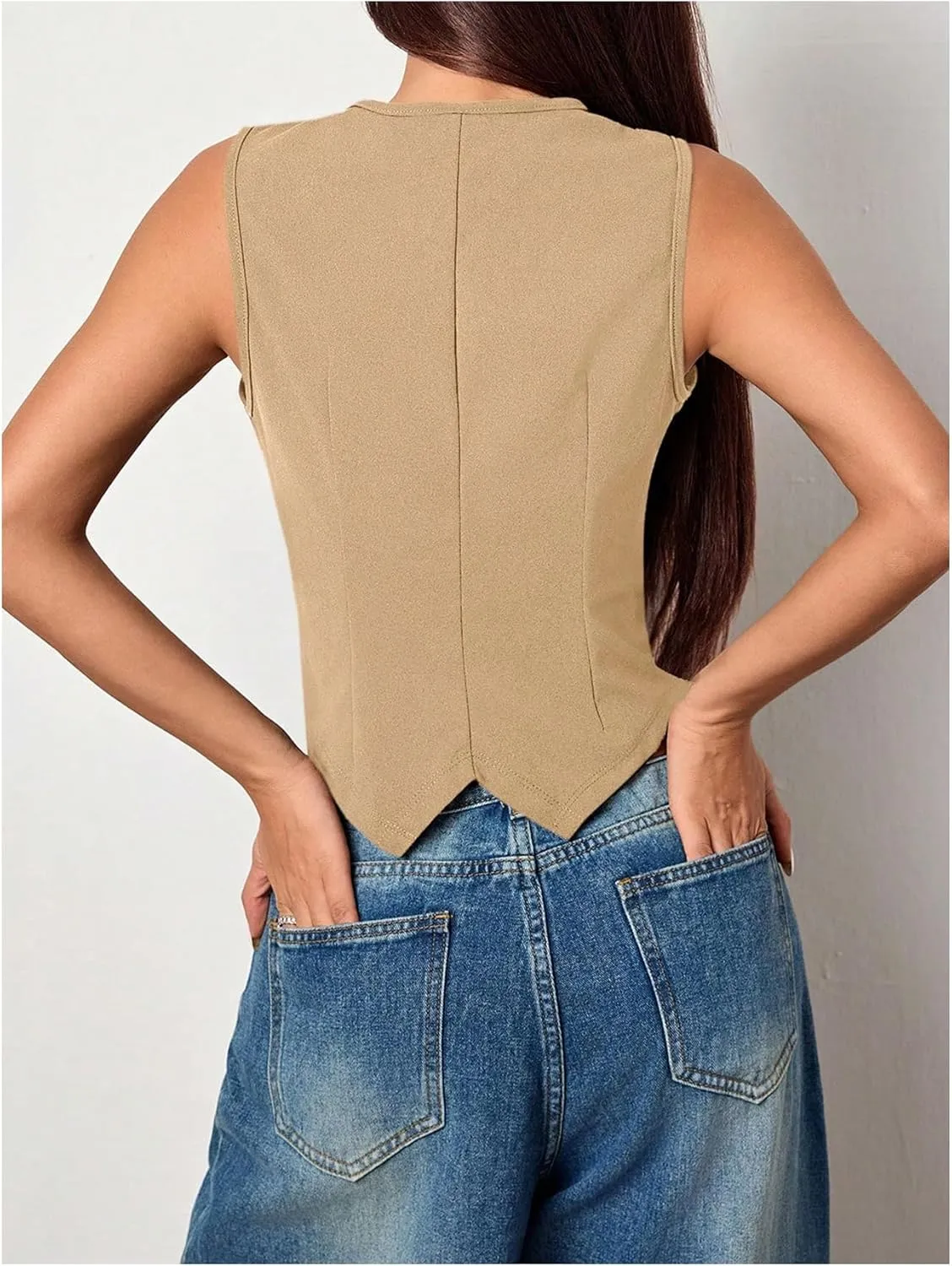 Milumia Women's Button Front Blazer Vest Sleeveless V Neck Asymmetrical Hem Tank Tops