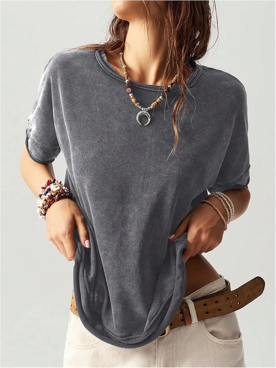 Milumia Women's Vintage Butterfly Sheer T-Shirt Short Sleeve Cut Out Back Loose Tee Tops
