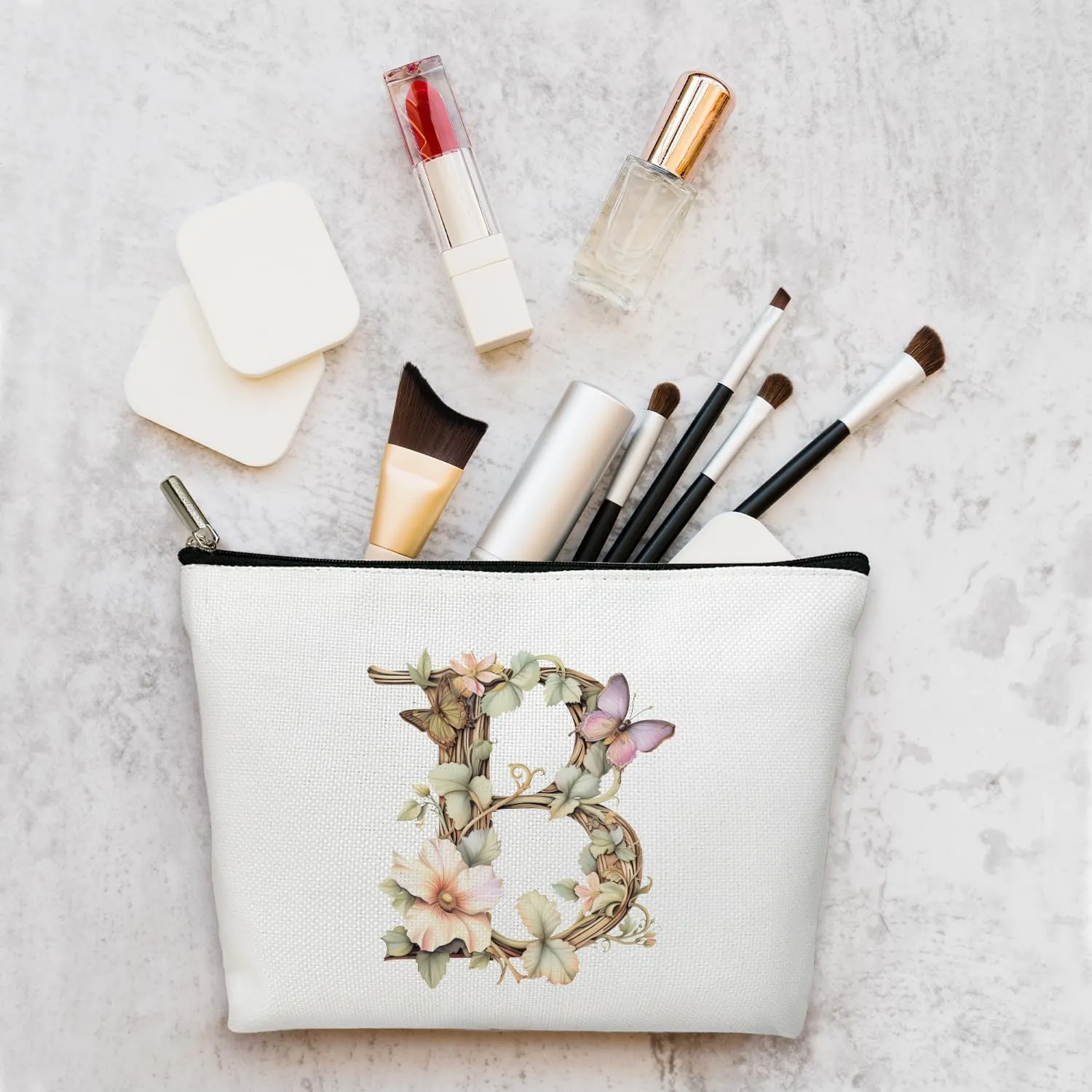 Monogrammed Makeup Bag Gifts for Women, Personalized Initial Letter B Small Cosmetic Bag for Purse Zipper Travel Toiletry Bag Birthday Gift for Friend Daughter Wedding Gift for Bridal Bridesmaid -B02