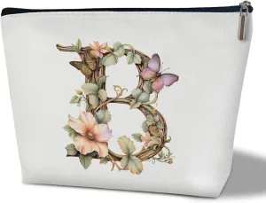 Monogrammed Makeup Bag Gifts for Women, Personalized Initial Letter B Small Cosmetic Bag for Purse Zipper Travel Toiletry Bag Birthday Gift for Friend Daughter Wedding Gift for Bridal Bridesmaid -B02