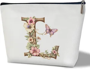 Monogrammed Makeup Bag Gifts for Women, Personalized Initial Letter L Small Cosmetic Bag for Purse Zipper Travel Toiletry Bag Birthday Gift for Friend Daughter Wedding Gift for Bridal Bridesmaid -B12