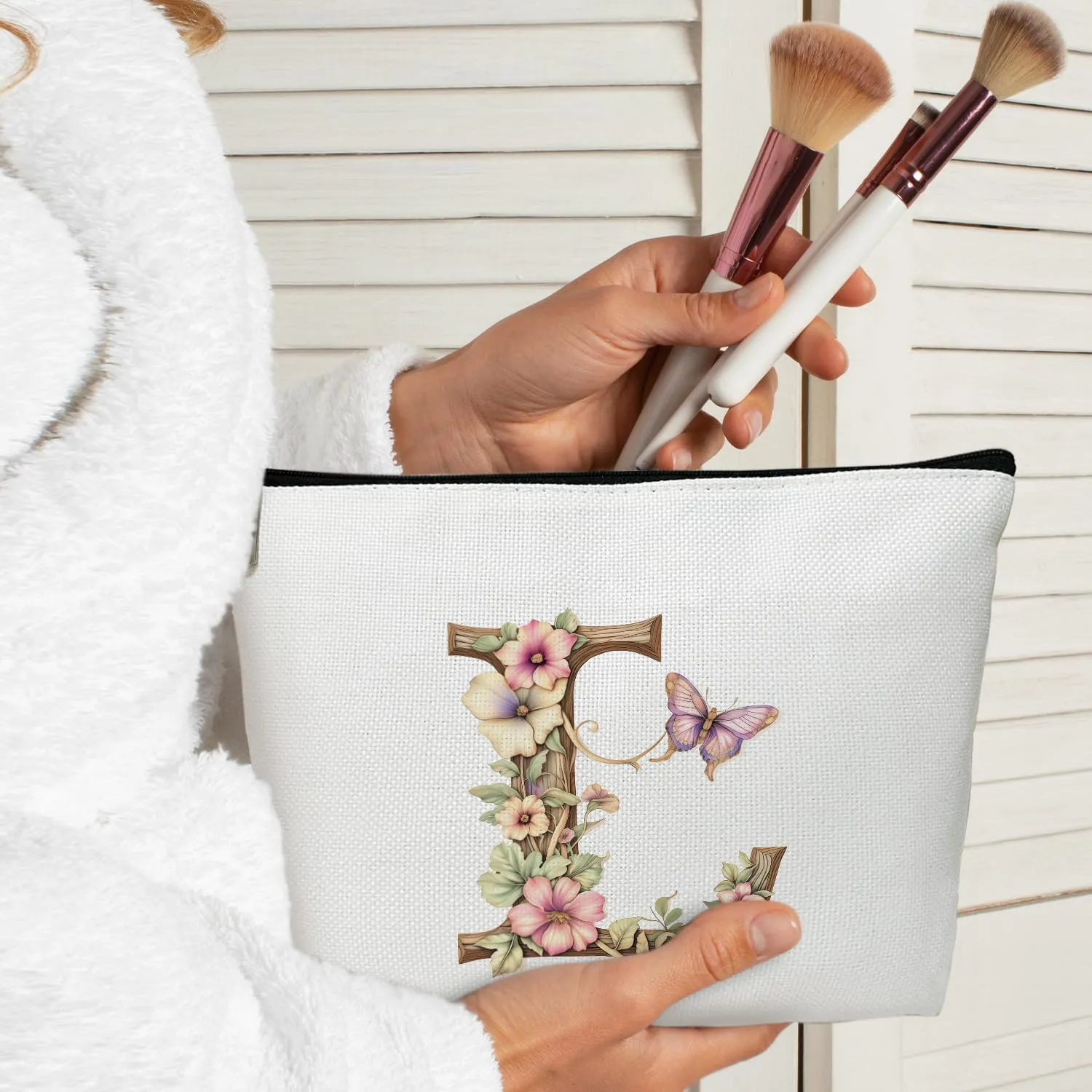 Monogrammed Makeup Bag Gifts for Women, Personalized Initial Letter L Small Cosmetic Bag for Purse Zipper Travel Toiletry Bag Birthday Gift for Friend Daughter Wedding Gift for Bridal Bridesmaid -B12